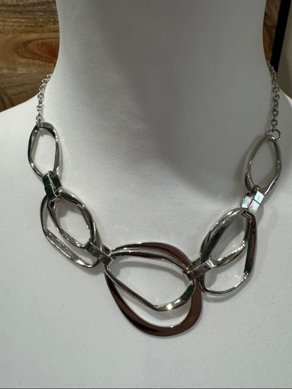 Paparazzi Shiny Silver Tone Oval Link Statement Necklace & Earrings Set